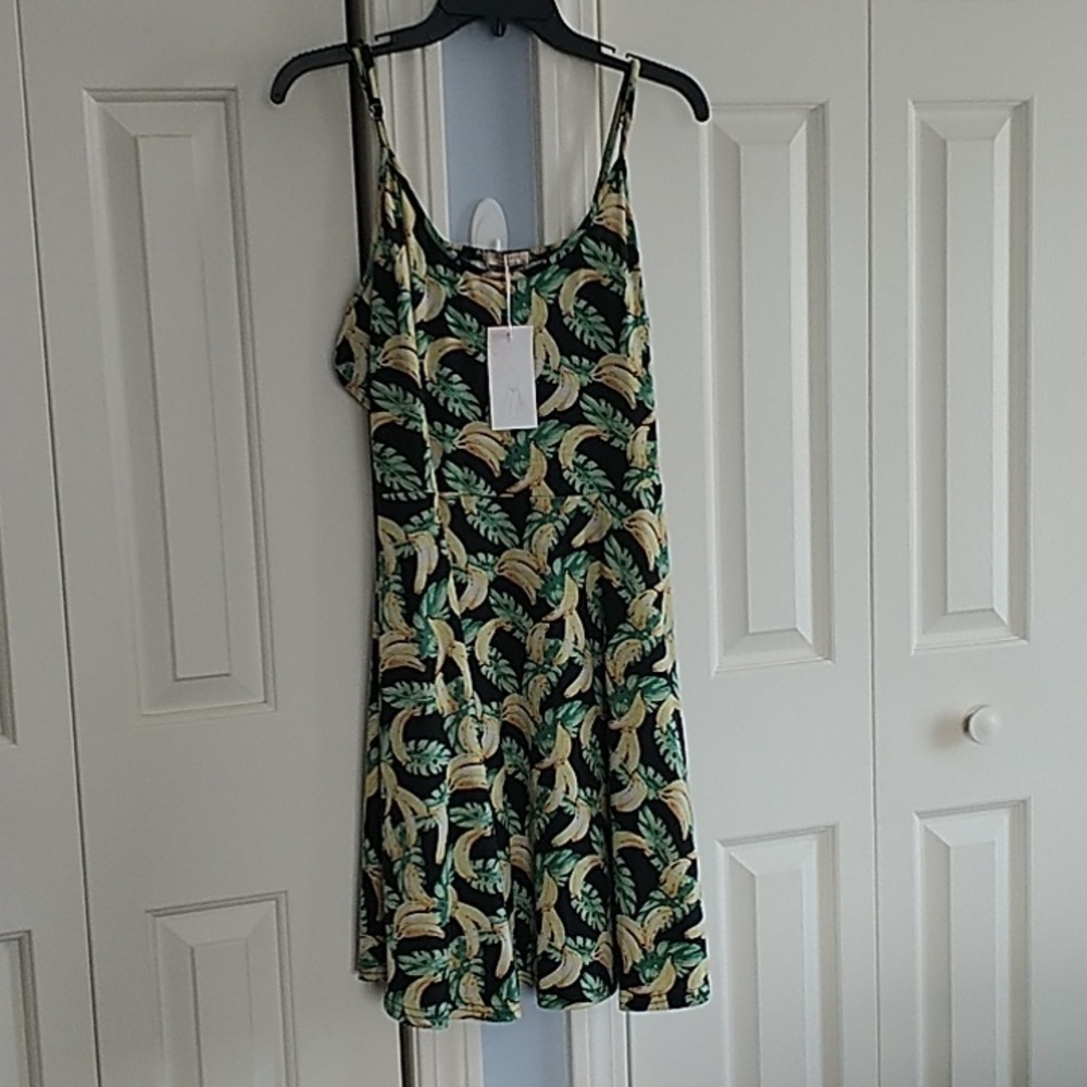 ACEVOG Summer Dress Bananas & Leaves Adjustable Spaghetti Straps V Neck XL - Picture 4 of 10